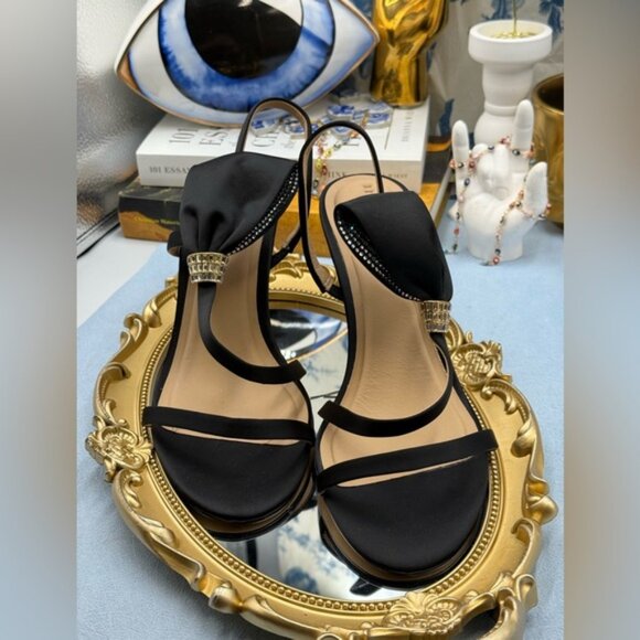 🆕 TED BAKER 🧿 NWOB Belle Black Satin Half Bow Sandal, Sz 39 US 8.5 - Picture 11 of 15